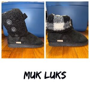 Muk Luks cozy Boots- tall with buttons or fold down with Buffalo Check print.